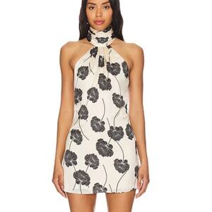 Katie May Melinda Dress Black Poppy Floral Cream mini halter Revolve M